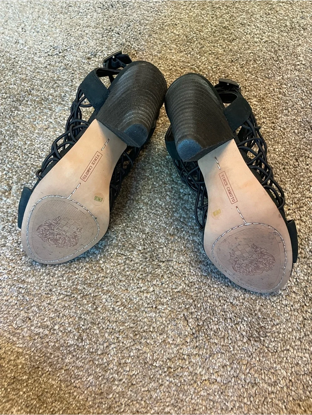 Vince Camuto black Caged  Strappy Gladiator Open-Toe Heeled Sandals - Women Sz 6